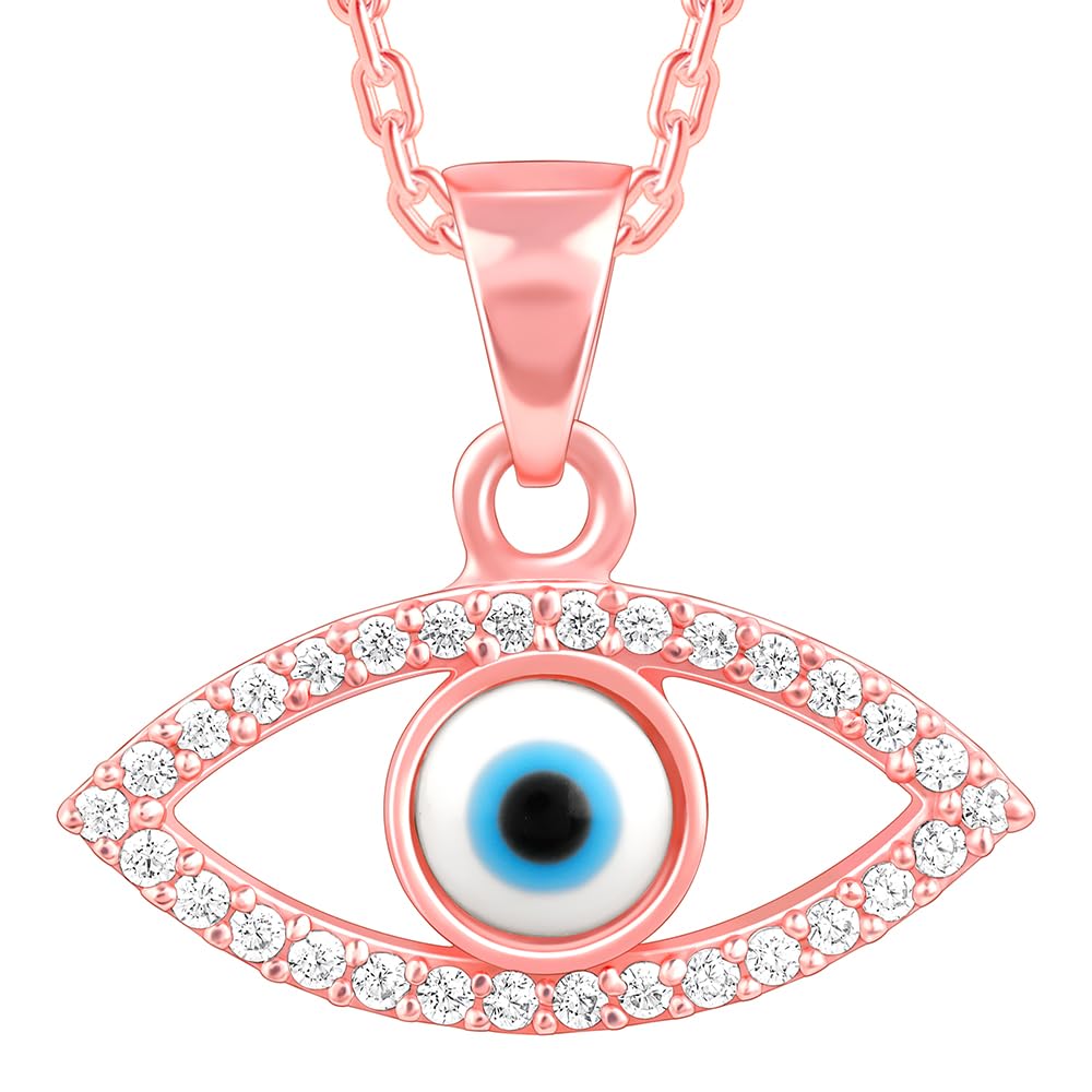 Giva 925 Silver Rose Gold Evil Eye Pendant With Link Chain| Necklace To Gift Women & Girls | With Certificate Of Authenticity 92