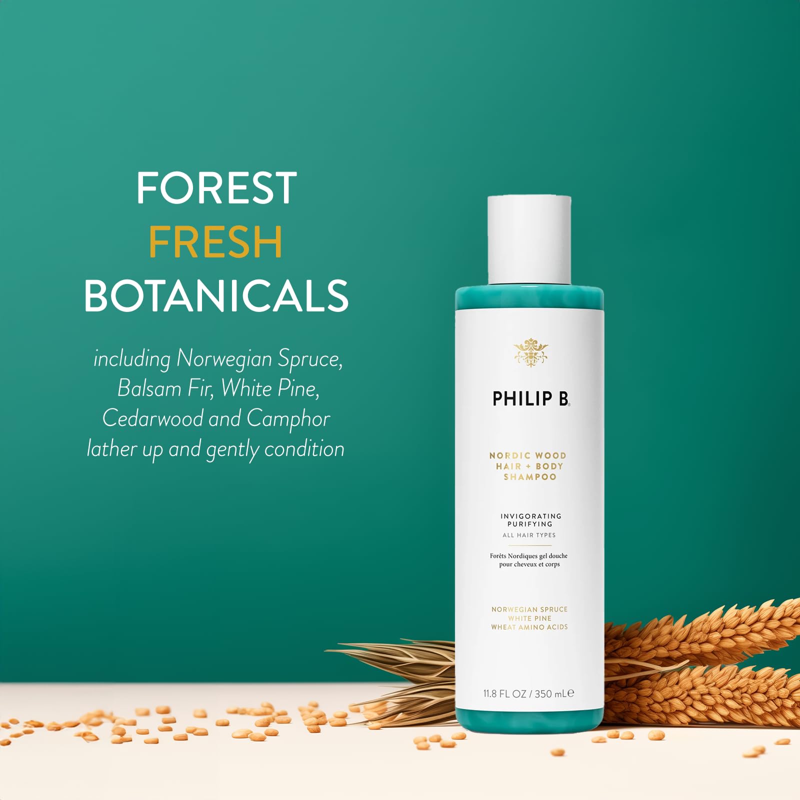 Philip B Nordic Wood Hair + Body Shampoo | Invigorating and Purifying Hair and Body Shampoo that Lathers Up Luxuriously, 11.8 oz