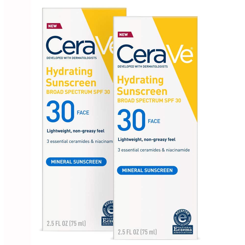 Cerave 100% Mineral Sunscreen Spf 30 | Face Sunscreen With Zinc Oxide & Titanium Dioxide For Sensitive Skin | 2.5 Fl Oz, Pack Of