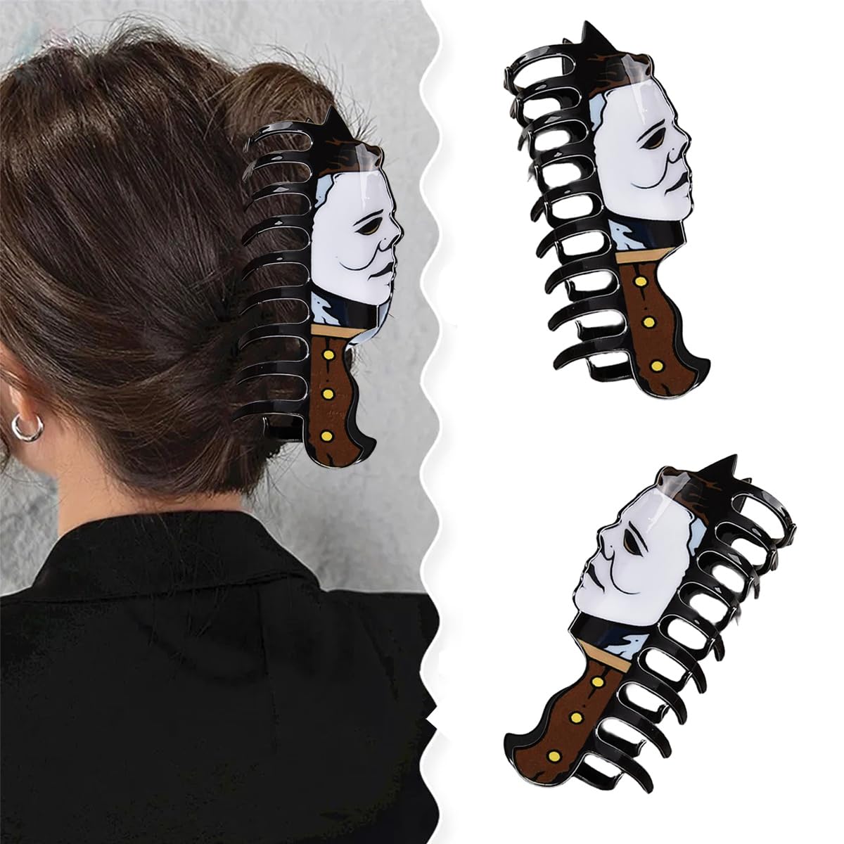 1 Pcs Halloween Hair Clips Exquisite Acrylic Gothic Black White Design Claw Clips Cartoon Horror Hair Accessories Claw Clips Cos