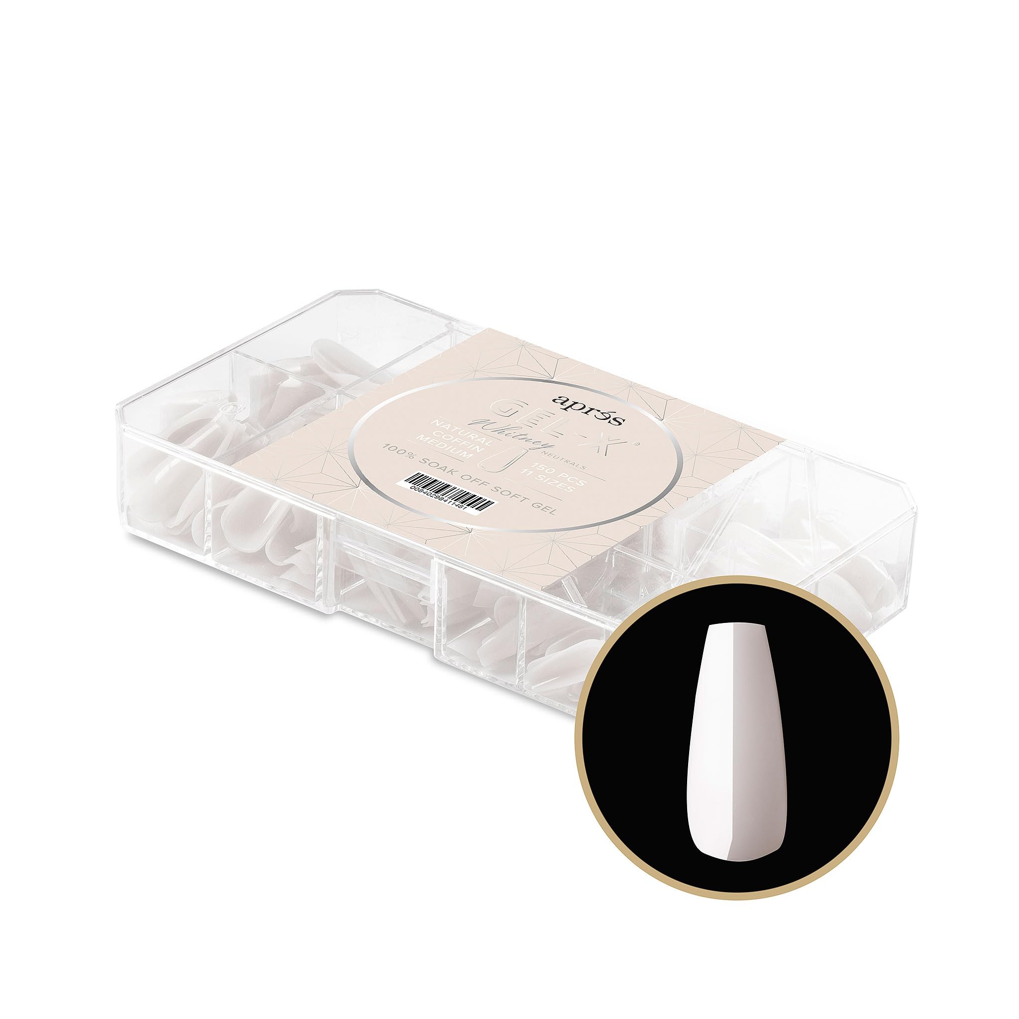 Apres Neutrals Gel-X Whitney Box Of Nail Tips, 11 Sizes 00-9, Soft Gel Tip Box (150pcs) (Natural Coffin Medium, 150)