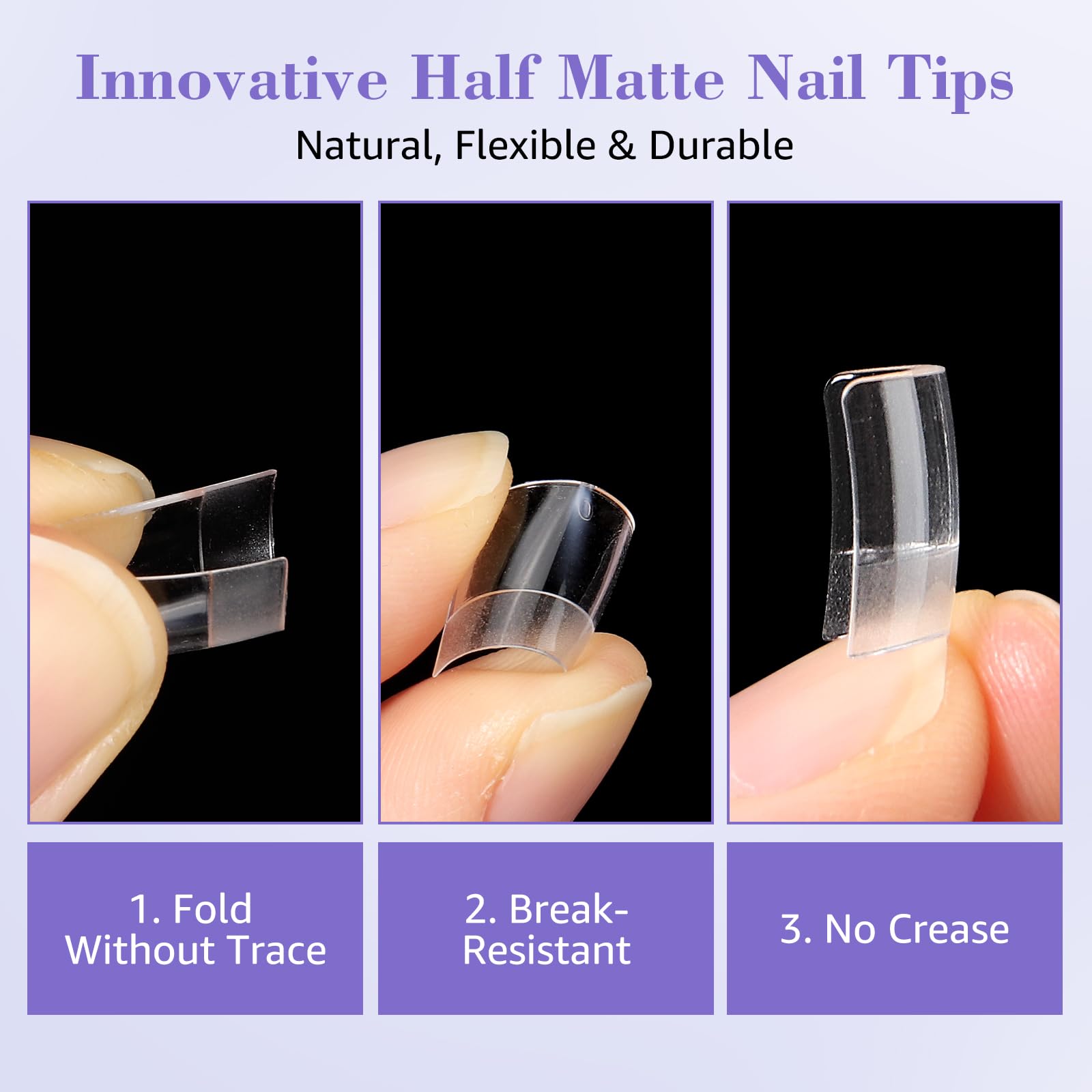 Lionvison Short Square Nail Tips, 240Pcs Half Matte Nail Tips For Acrylic Nails Professional, Half Cover No C Curve Nails Tips N