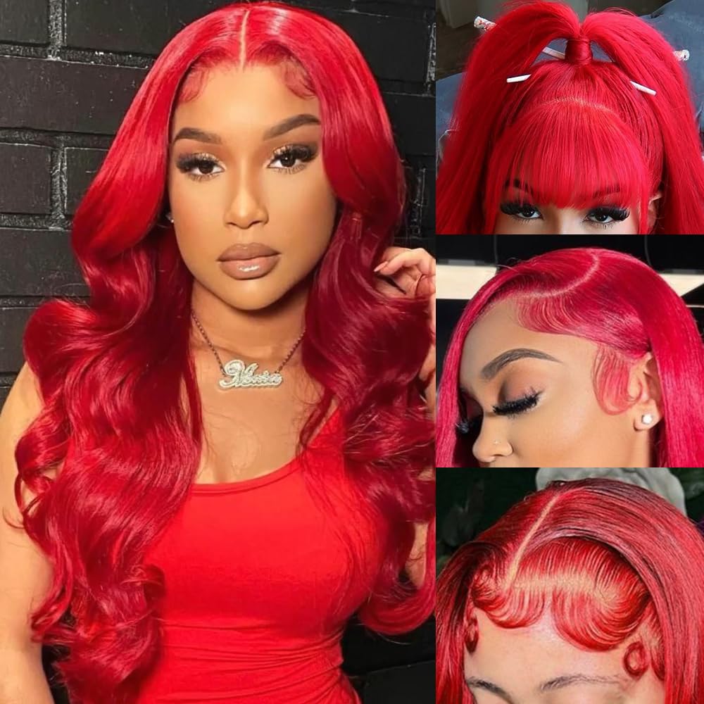 Lotulo Red Wig Human Hair 13x4 Red Lace Front Wigs Human Hair 180% Density Body Wave Red Colored Wigs Human Hair HD Transparent 