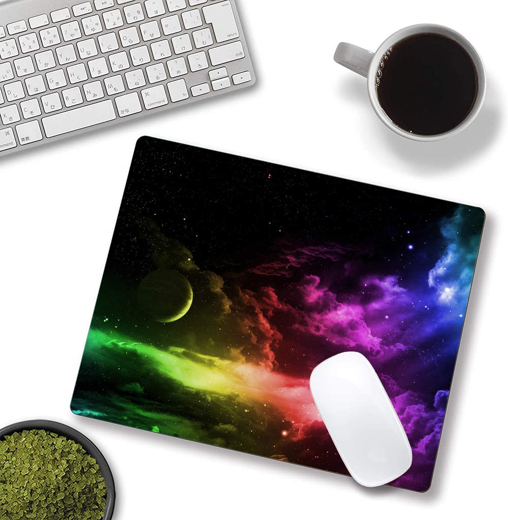 Mouse Pad, Gaming Mouse Pad, Galaxy Mouseapad, Aurora Light Pattern Green And Purple Design Mouse Pads, Square Waterproof Mousea