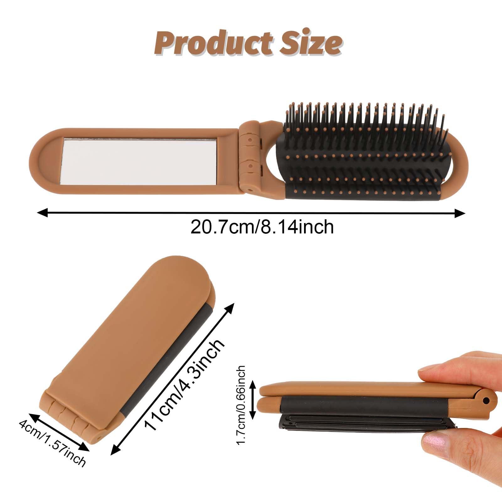Mozeat Lens Travel Hair Brush, Compact Folding Hair Brush With Mirror, Portable Hair Comb For Gym, Trip, Purse, Swimming (Brown)