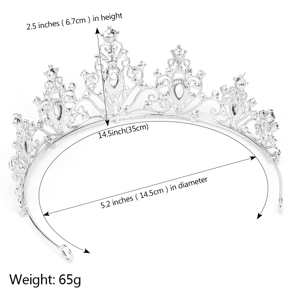 AHONEY Silver Tiara and Crown for Women, Crystal Royal Queen Crown Bridal Headband Rhinestone Princess Tiaras for Girls Quincean