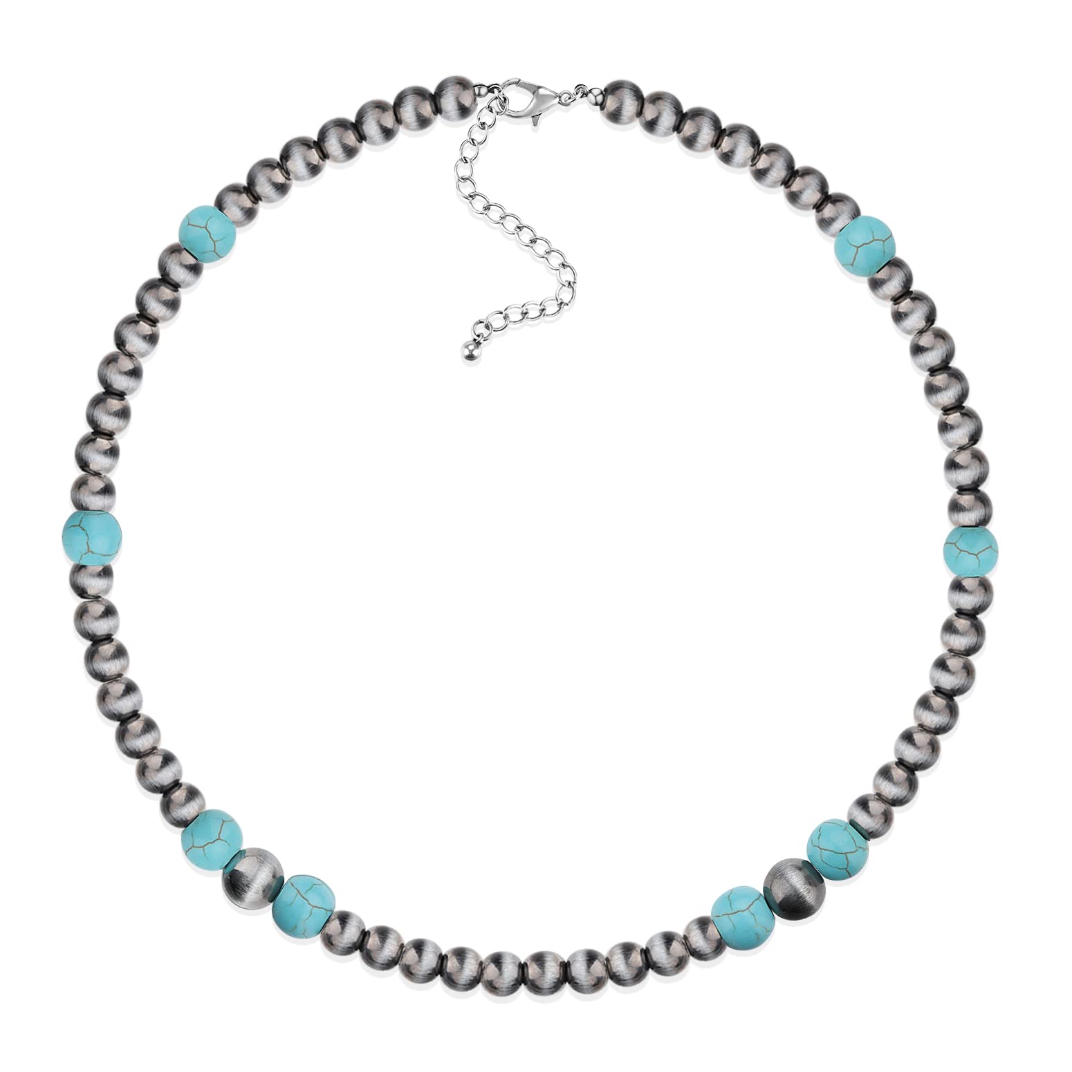 CHISOONBANNER Western Jewelry Navajo Pearl Necklace for Women Beaded Necklace Boho Vintage Choker (turquoise round bead)