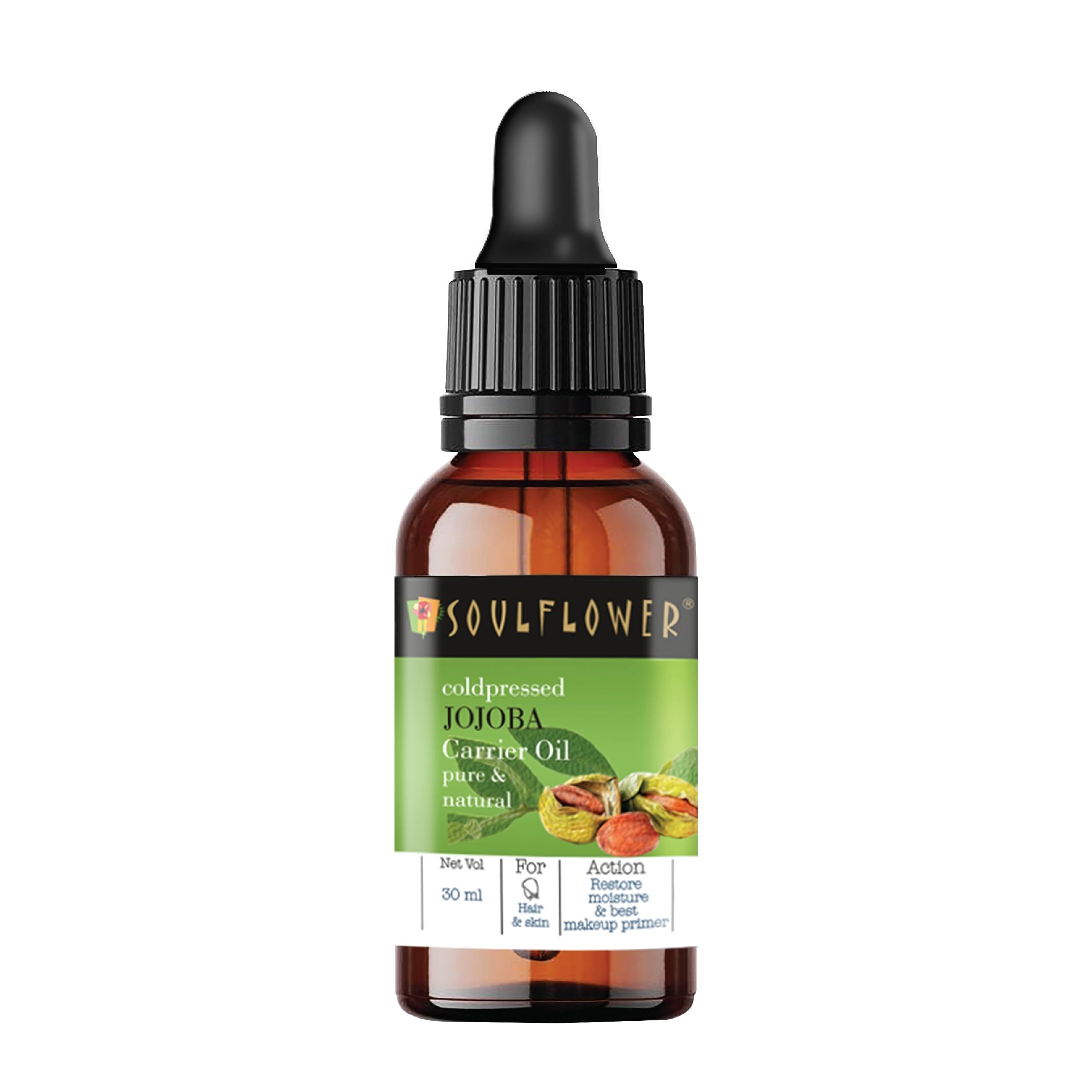 Soulflower Jojoba Oil For Hair Growth, Moisturizing Skin & Makeup Primer With Jojoba Seeds| 100% Pure, Organic, Natural & Cold-P