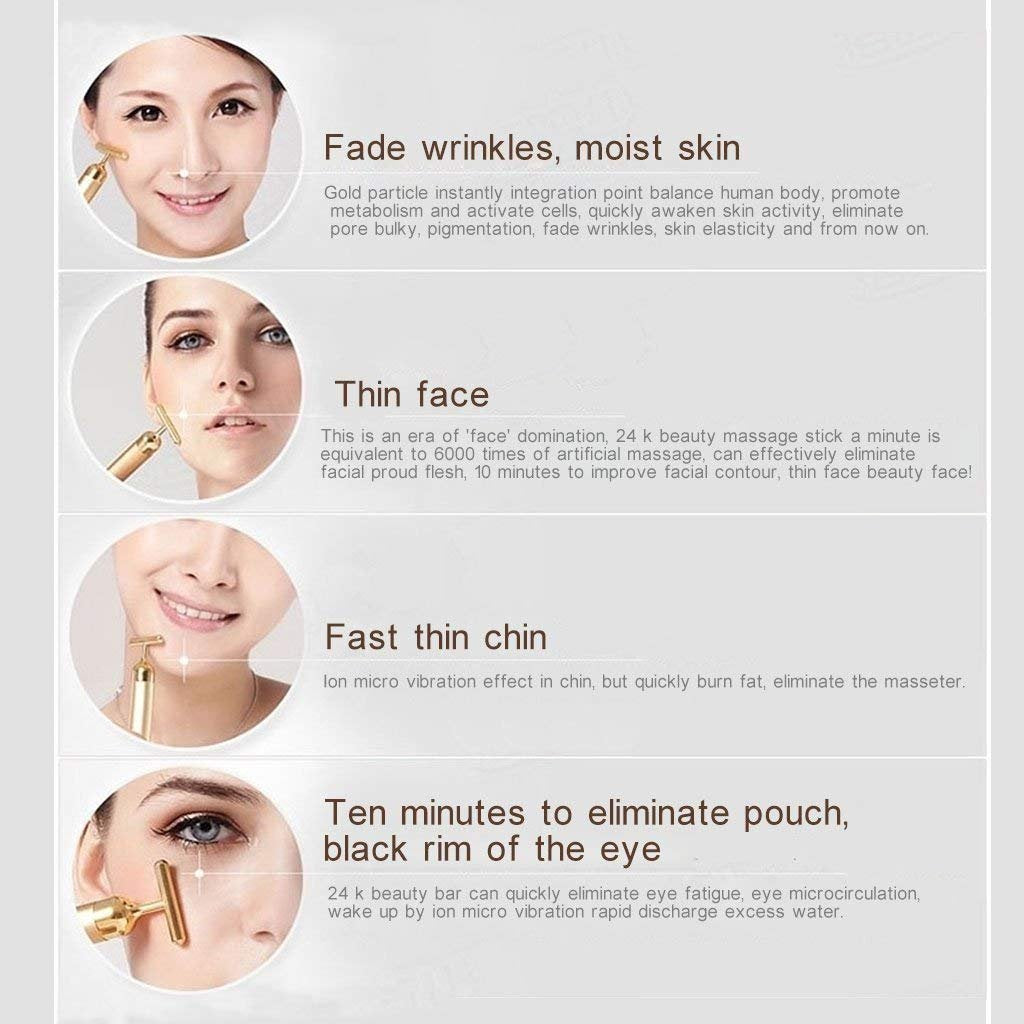 DANgSHAN Beauty Bar 24k golden Pulse Facial Massager, T-Shape Electric Sign Face Massage Tools for Sensitive Skin Face Pull Tigh