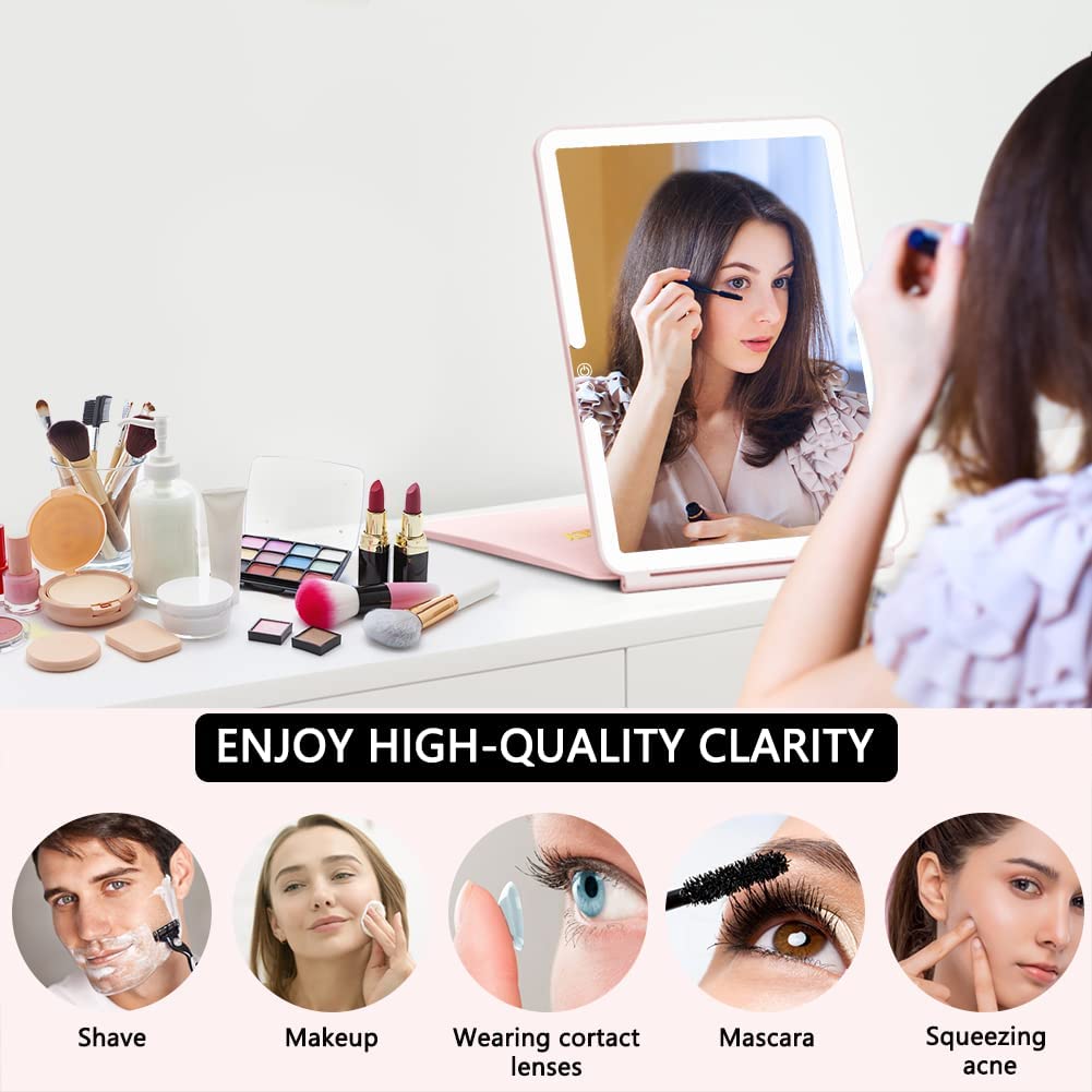 Weily Portable Travel Makeup Mirror With 72 Led Lights, Touch Screen Three Colors Dimmable Lighted Mirror, 2000 Mah Usb Recharge