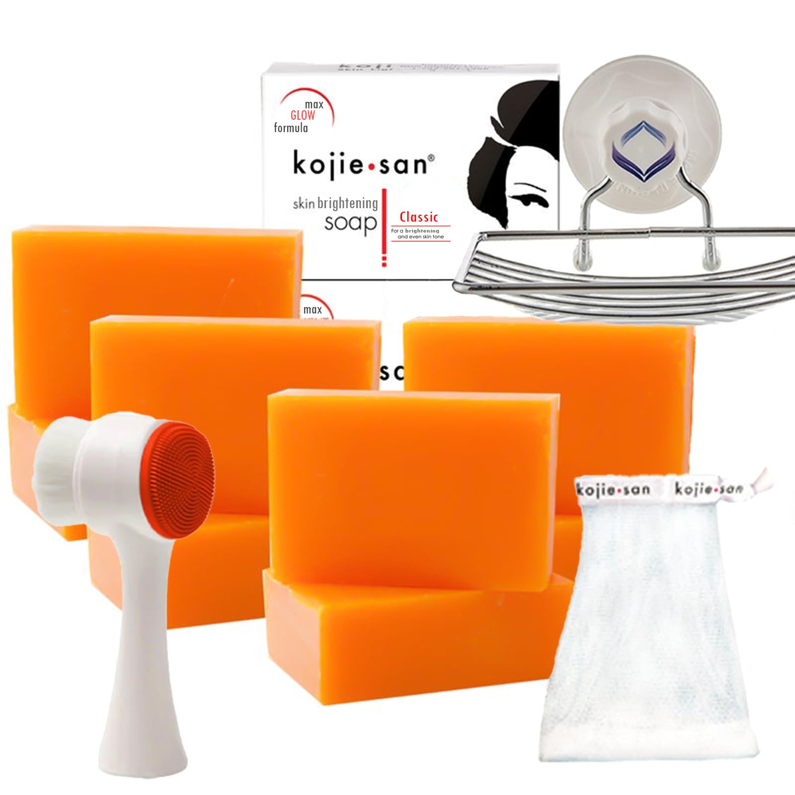 Kojie San Face & Body Shower Set - The Original Kojic Acid Soap, Dark Spot Remover Bar Soap With Coconut & Tea Tree Oil - 65G X