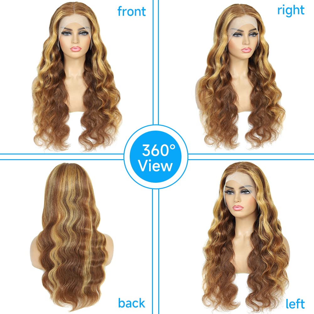 Avolo Ombre Highlight Lace Front Wig Human Hair 13X4 Glueless Transparent Hd Lace Frontal Wigs Pre Plucked With Baby Hair Body W
