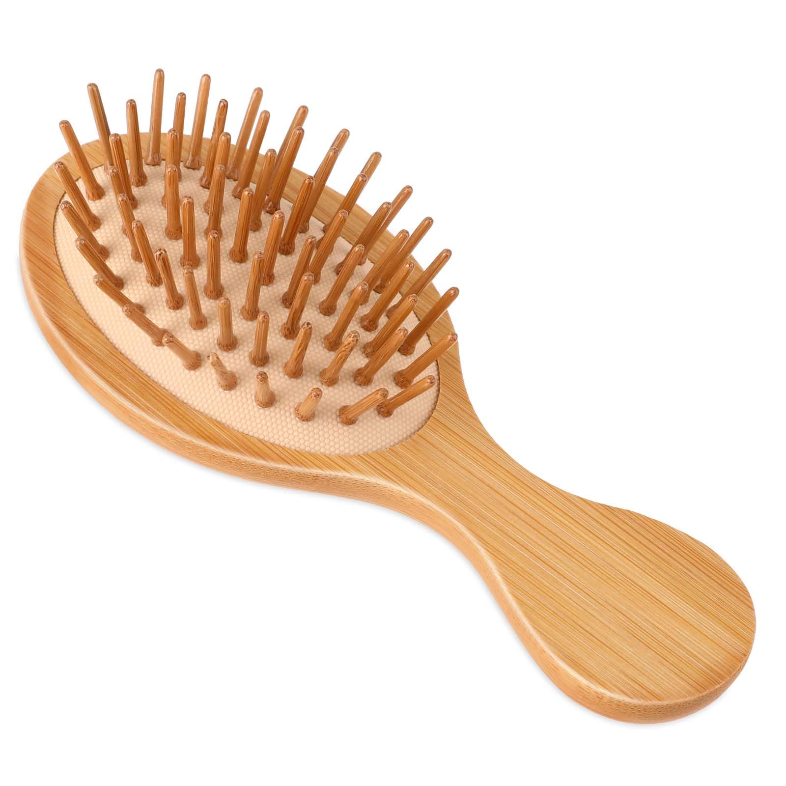 Natural Bamboo Brush, Mini Paddle Detangling Hairbrush Portable Bamboo Bristles Scalp Massage Comb Anti-Static Pocket Size Woode