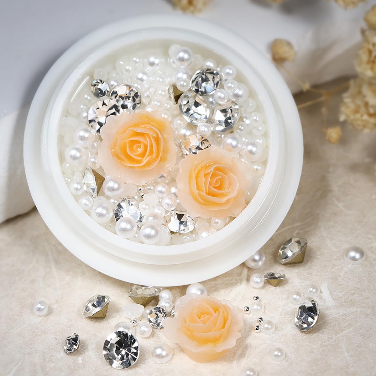 3D Rose Rhinestones Nail Ornaments Pearl Luxury Jewelry Nail Art Charms Kits Romantic Metal Flowers Nails Decorations Shiny Diam