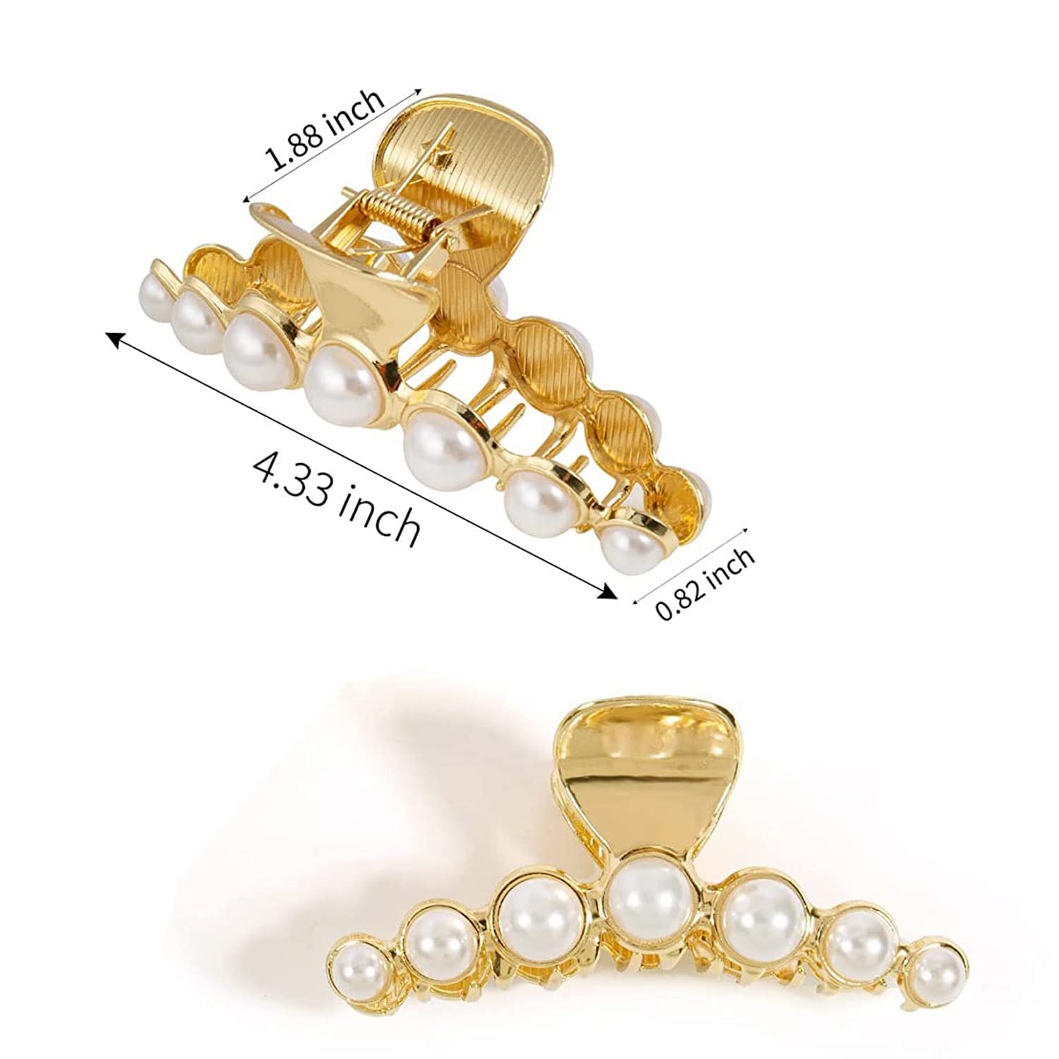 Kolonams Hair Clip, Large Pearl Gold Metal Hair Claw Clips, Nonslip Hair Accessories For Thick Long Hair, Birthday Gift For Wome