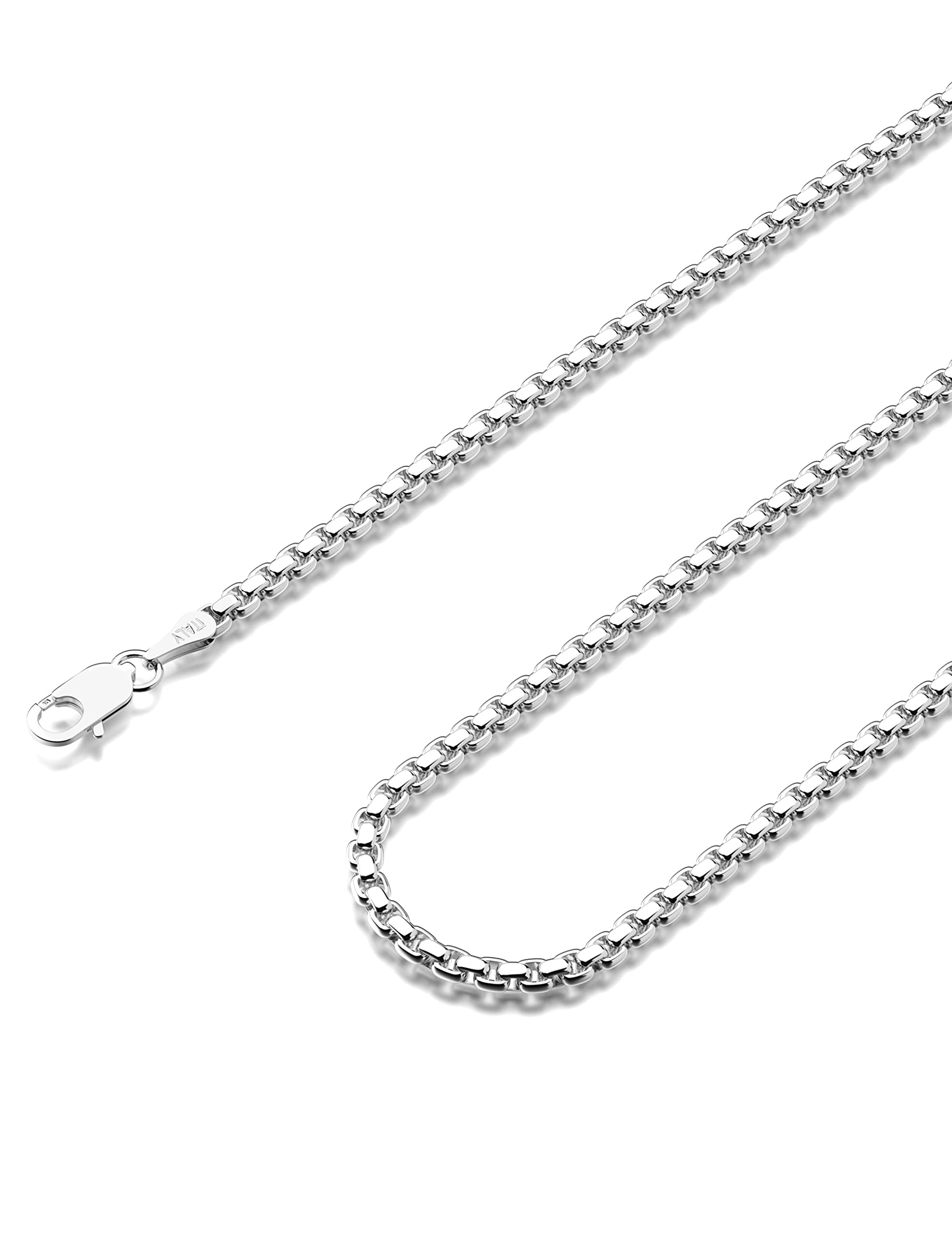 Waitsoul 925 Sterling Silver Box Chain Lobster Clasp 3mm Silver Chain for Women Men Silver Necklace Chain 16-30 Inches (16)