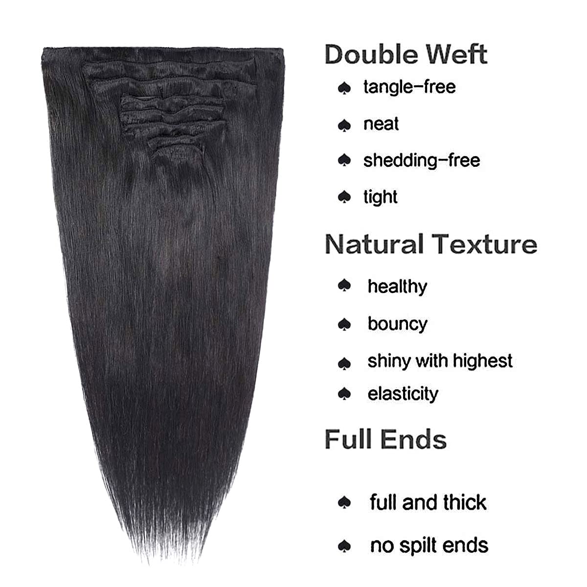 Adette 22 Inches 10A Grade Natural Black Clip in Hair Extension Human Hair for Black Women Straight Clip Ins Extension Real Remy