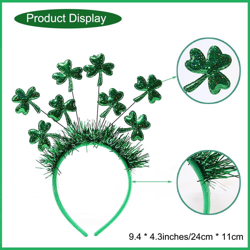1 Pack St.Patrick's Day Headbands Green Shamrock Hairbands Heat Boppers for St.Patricks Day Hair Accessories Shamrock Glitter De