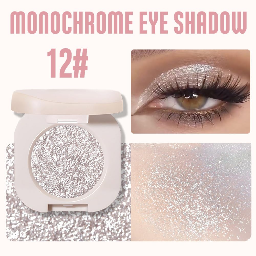 Feicuiyun Monochrome Glittler Eyeshadow, Light Shimmer Eyeshadow, Pressed Glitter Eyeshadow, Glittler Matte Pressed Powder Singl