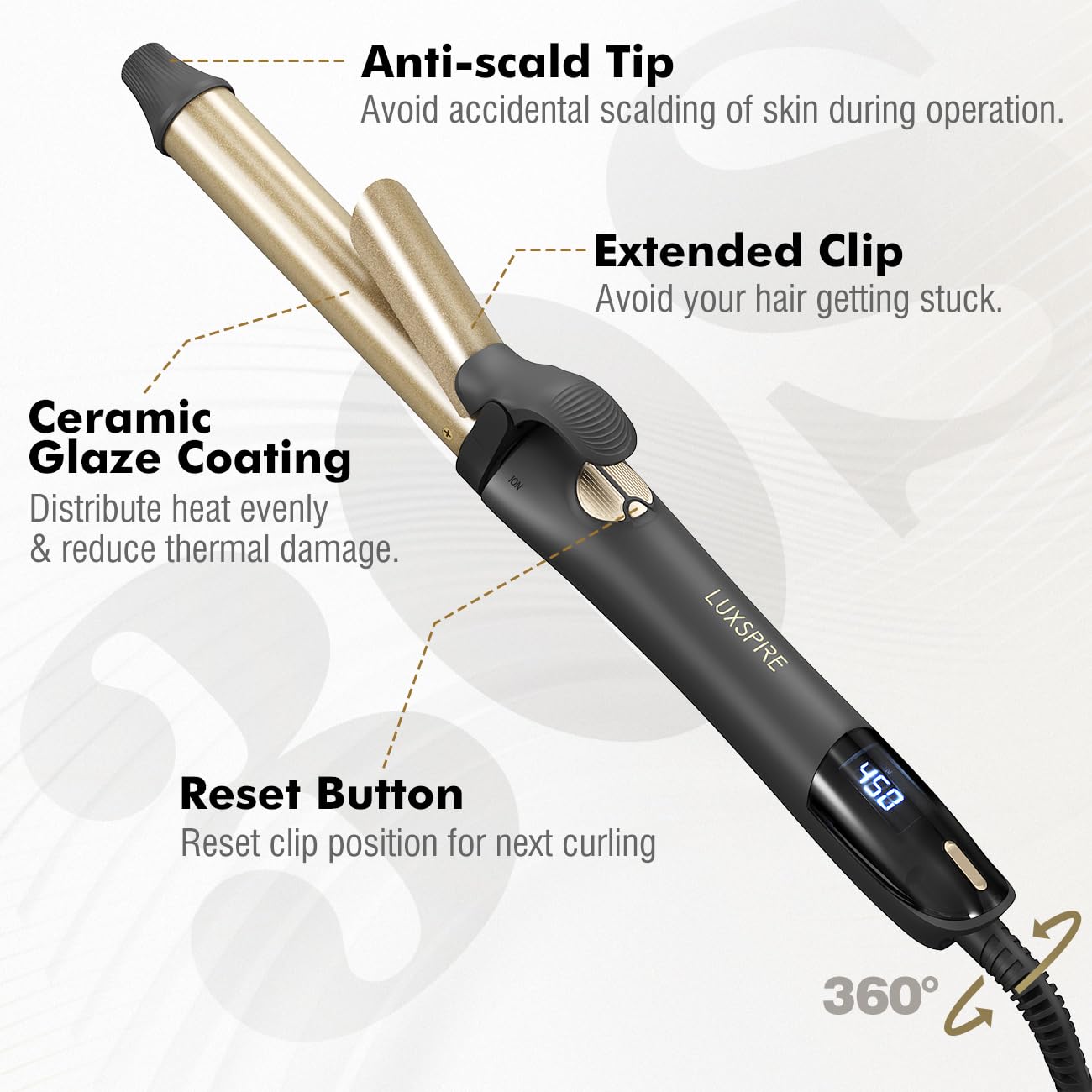 Rotating Curling Iron, 3 in 1 Automatic Curling Iron Set with Interchangeable Barrel 3/4, 1, 1 1/4 Inch, Instant Heat Dual Volta