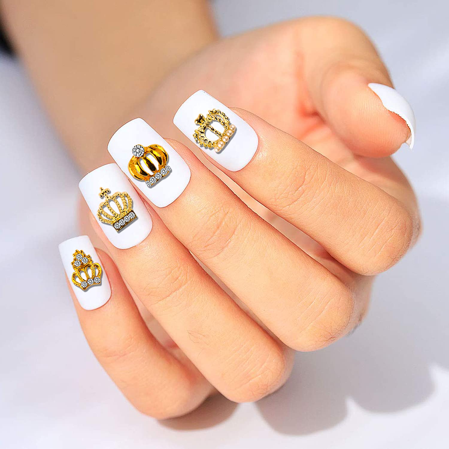 Wokoto 30Pcs Luxury 3D Gold Crown Nail Charms For Nail Art 3D Charms For Women Nails Alloy Crown Nail Jewels Diamonds For Nails