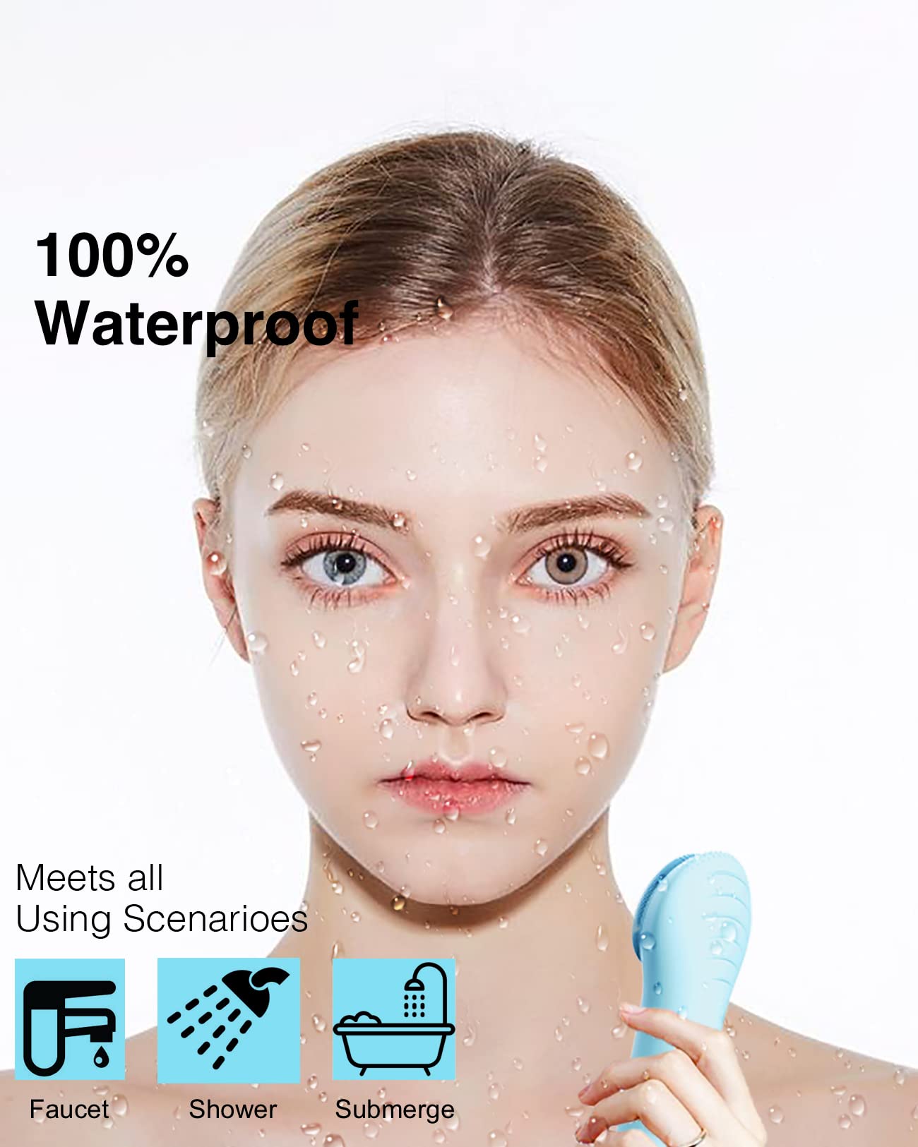 Ngracoola Electric Facial Cleansing Brush - Waterproof And Rechargeable, Exfoliates, Cleanses And Massages Skin - Light Blue