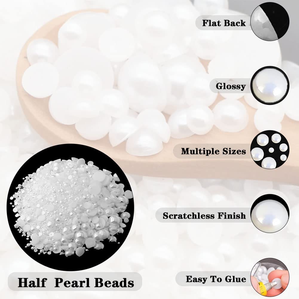 5800Pcs Half Pearls For Crafts, Flatback Pearls For Artwork Making, Diy Rhinestones Accessory Nail Art, Face Gems Jewels Flat Ba