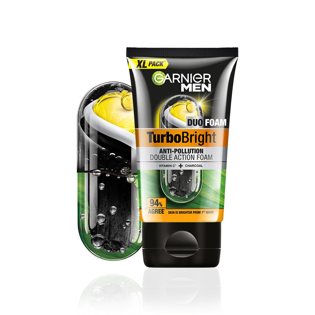 Garnier Men, Face Wash, Brightening & AntiPollution, Turbobright Double Action, 155 G