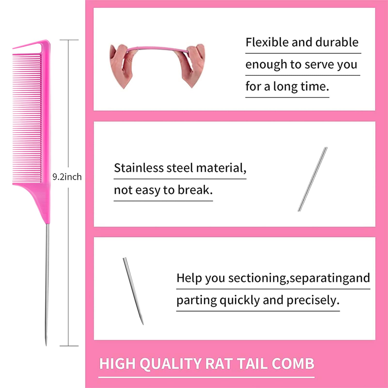8 Pieces Hair Styling Comb Set Teasing Hair Brush Rat Tail Comb Edge Brush for Edge & Back Brushing, Combing, Slicking Hair for