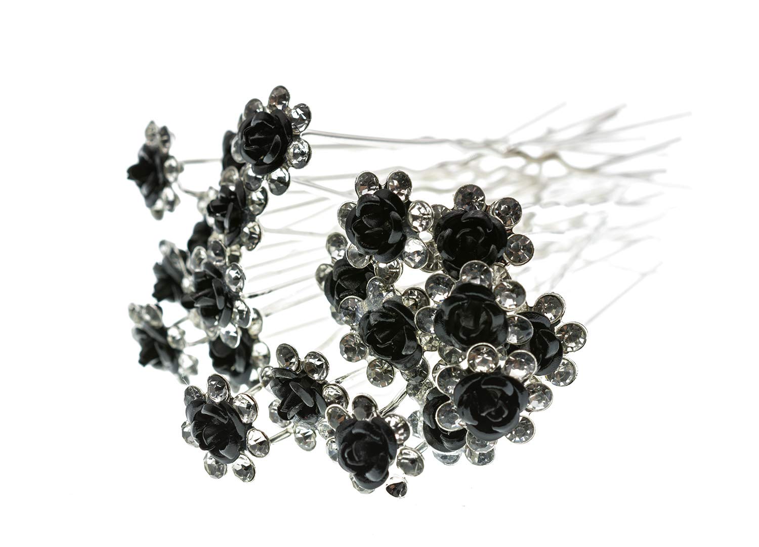 AKOAK 20 Pcs/Lot Women Wedding Bridal Clear Crystal Rhinestone Rose Flower Hair Pin Clips Hair Accessories Jewelry Barrettes Hea