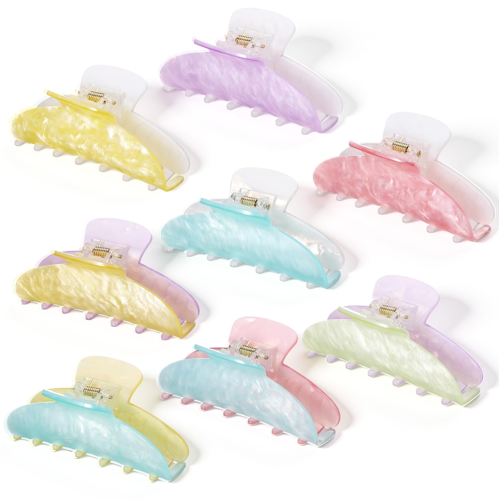 Yuxung 8 Pcs Large Acrylic Hair Claw Clips for Women Non slip Strong Hold Clamps for Thick and Thin Hair(Double Pinyin,Lovely Co