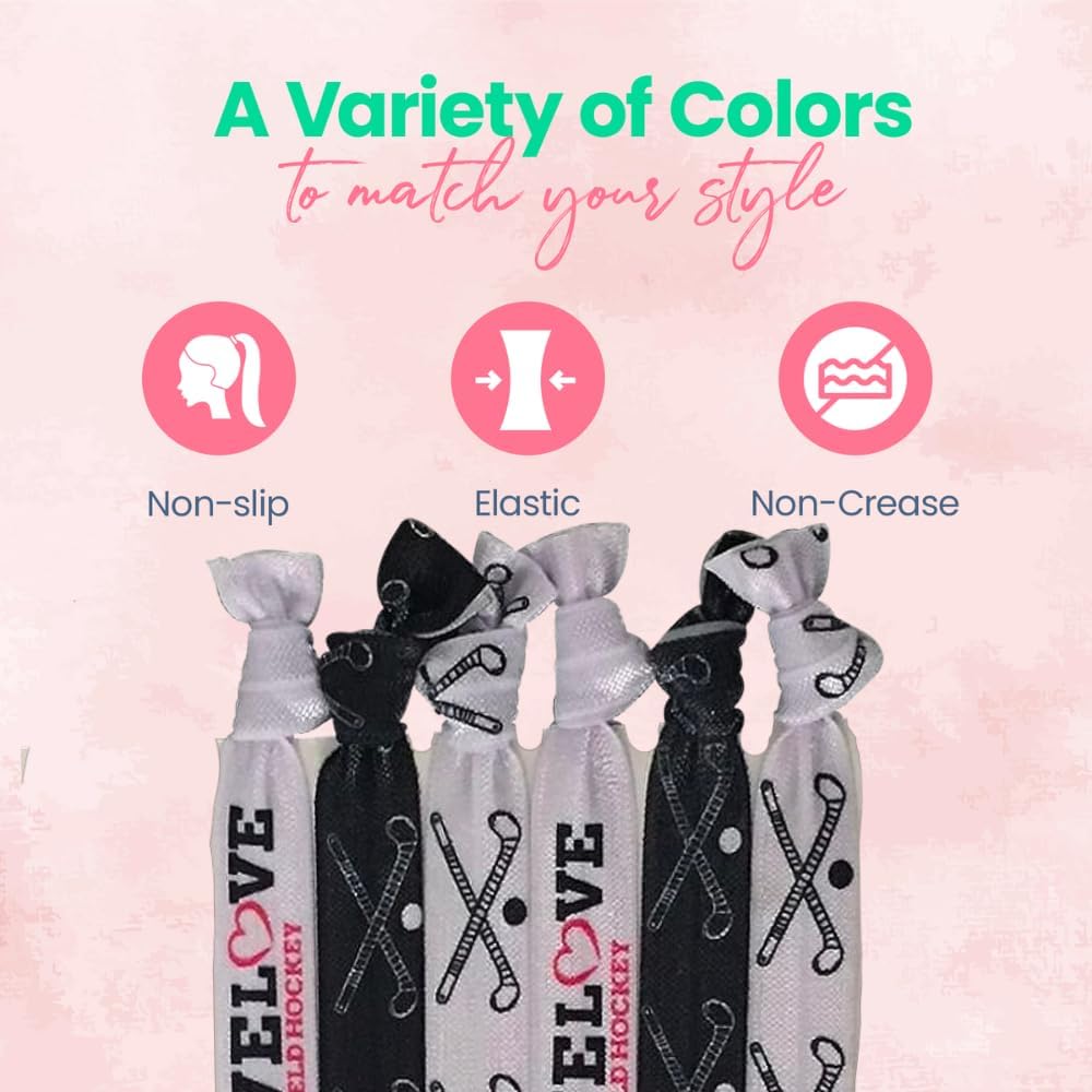 Field Hockey Hair Accessories, Field Hockey Hair Ties, No Crease Field Hockey Hair Elastics Set, Gift for Girl Field Hockey Play
