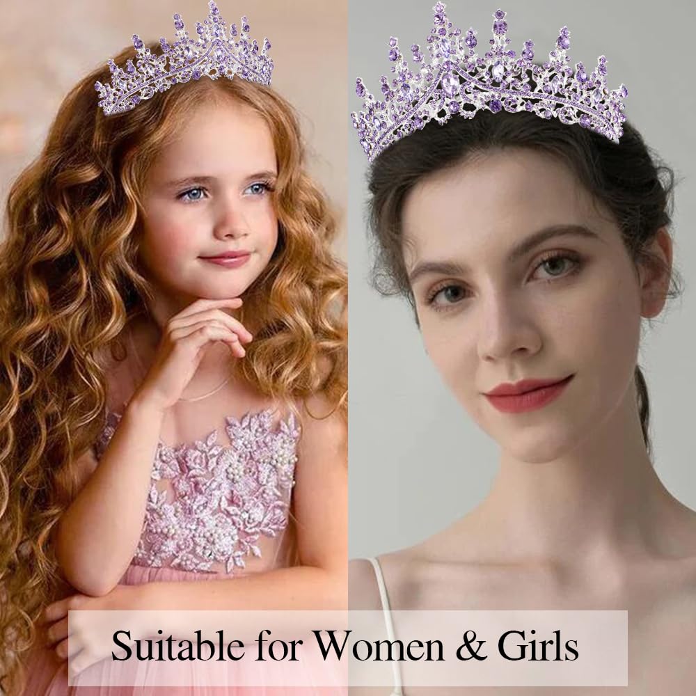 ATODEN Birthday Queen Sash Purple Tiara Crown Tiaras and Crowns for Women Girls Crystal Princess Tiara Rhinestone Headbands Quin