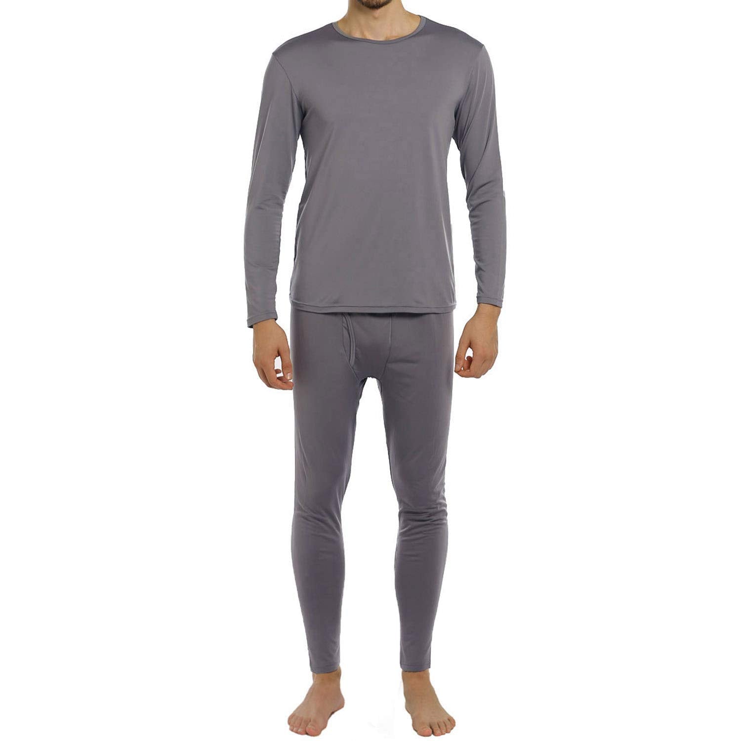 Vicherub Thermal Underwear for Men Fleece Lined Long Johns Base Layer Top and Bottom Set for cold Weather grey M