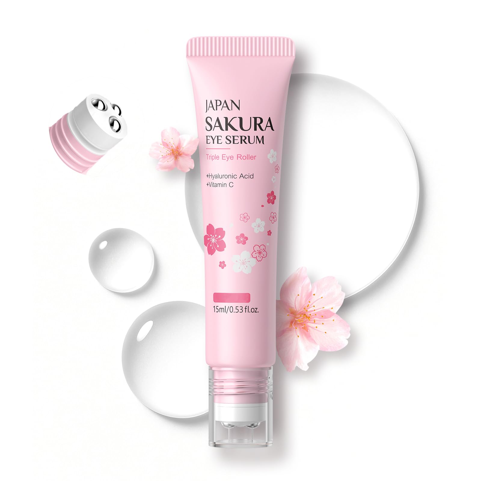 AKARY 2in1 Sakura Eye Serum and Eye Roller, Eye Massager Roller Lifting, Eye Cream for Nourishing Relieve Eye Bags, Dark Circl