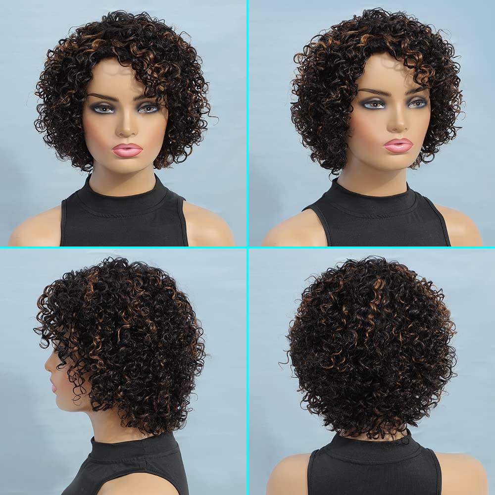 Ombre Curly Wig Human Hair Wigs For Black Women Glueless Wigs Human Hair Short Curly Wigs For Black Women Wigs Human Hair Highli