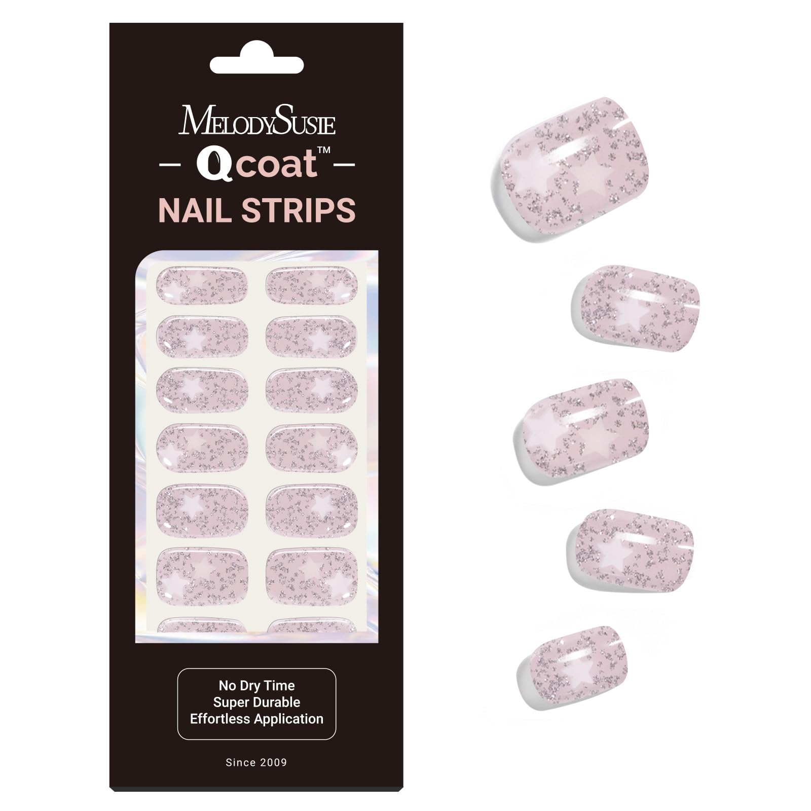 MelodySusie Qcoat Fully Cured Gel Nail Strips, Sliver Stars, UV Free Nail Polish Strips, Salon Quality, Long Lasting Gel Nail St