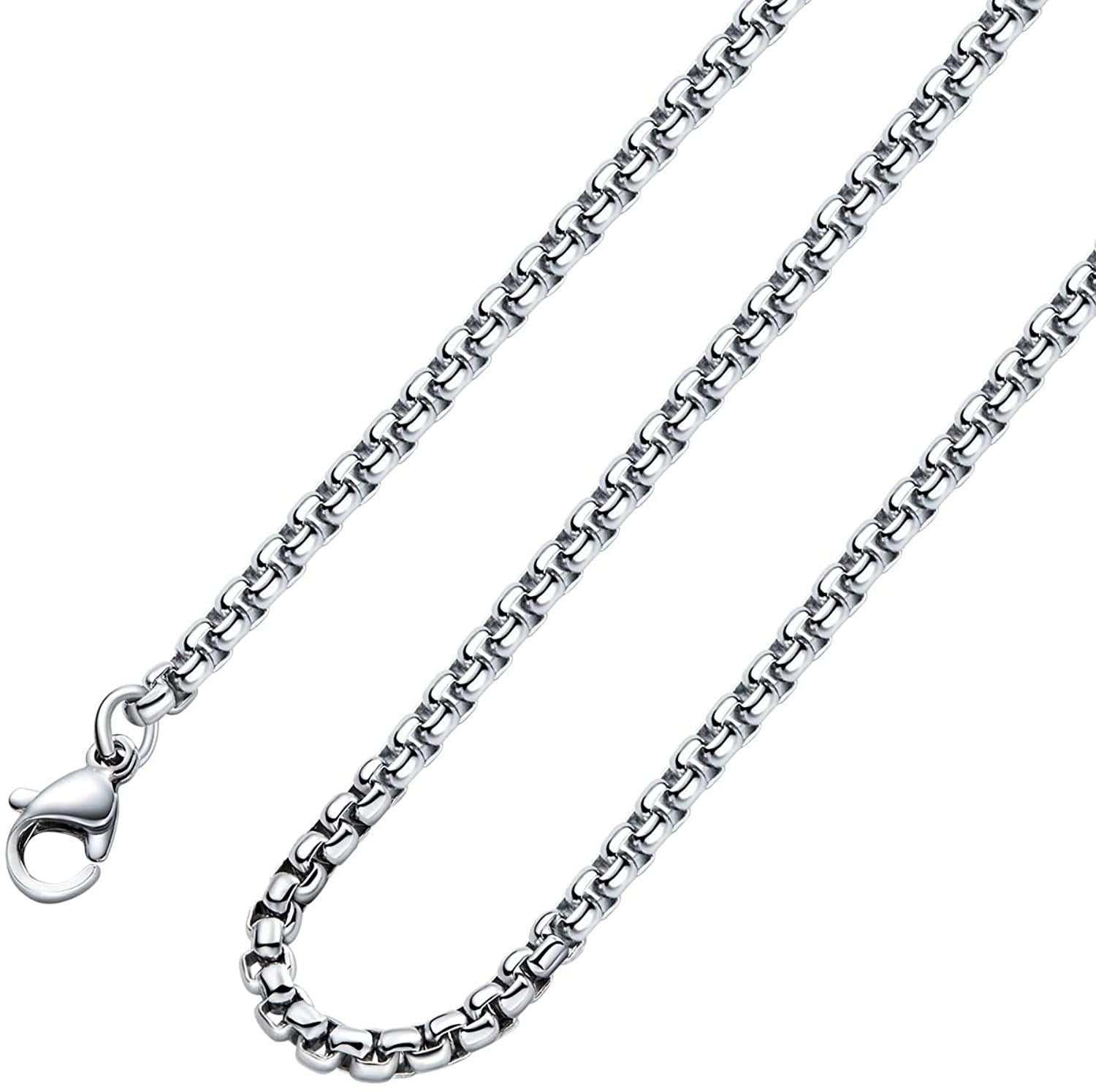 Monily Square Rolo Chain Necklace Stainless Steel Round Box Necklace for Men & Women