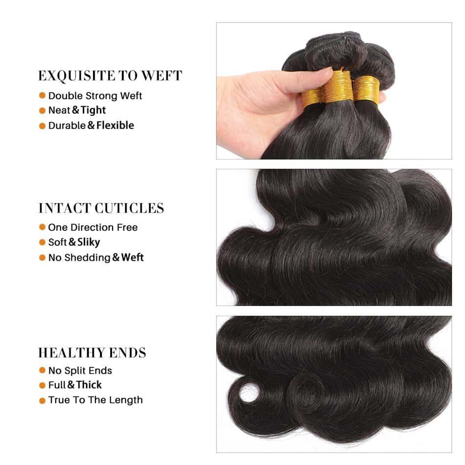 Hswpawk Human Hair Bundles 20 22 24 Inch Body Wave 3 Bundles Human Hair 12A Grade 100% Unprocessed Brazilian Virgin Hair Bundles