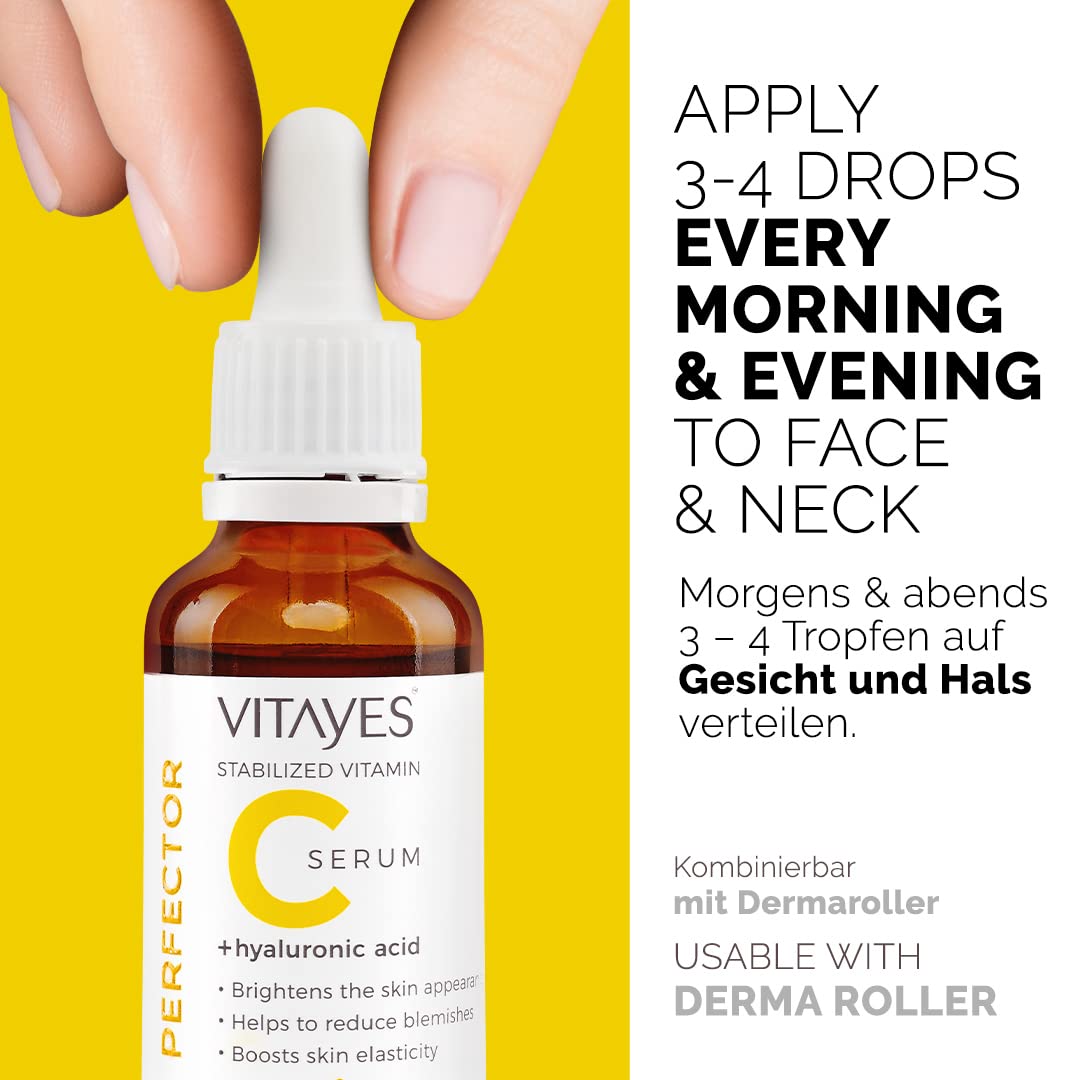 VITAYES Vitamin C Face Serum Anti Aging Serum with Hyaluronic Acid Skin Hydrating & Brightening for Dark Spots, Fine Lines and W