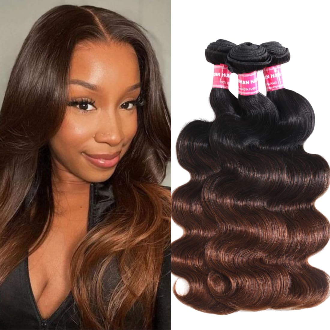 Unice Chestnut Brown Ombre Body Wave Human Hair Weave 3 Bundles 24 24 24 Inch Brazilian Remy Human Hair Wavy Sew In Human Hair E