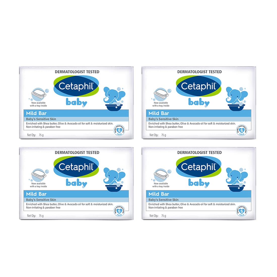 Cetaphil Baby Mild Cleansing Bar For Newborns & Babies 4 X 75 Gm | With Shea Butter, Avocado Oil & Olive Oil | Gentle, Hypoaller