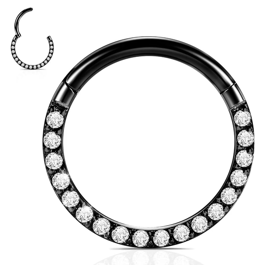 WBRWP Hypoallergenic Flat Nose-Rings-Hoop with Zircon : 14G(1.6mm) Diameter 10mm 316L Surgical Steel Flat Piercing Jewelry Hinge