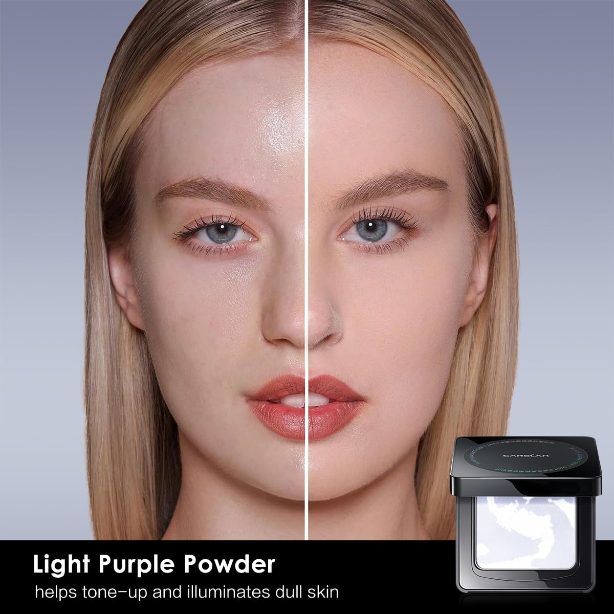 CARSLAN Waterproof Face Pressed Powder Compact, 24H Longlasting Oil Control Pressed Setting Powder Talc-Free Makeup, Shine Free,