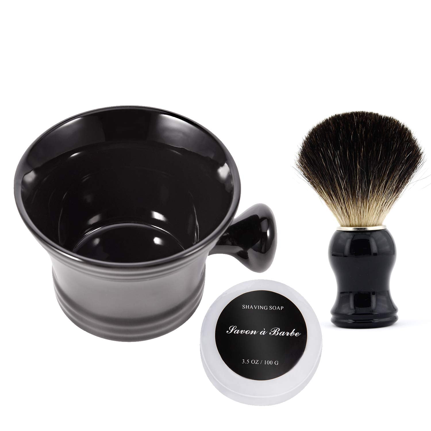 Ceramic Shaving Soap Bowl Kit For Men, Pure Badger Shaving Brush, Shaving Cream Soap, Wide Mouth, Ceramic Black Shaving Soap Bow