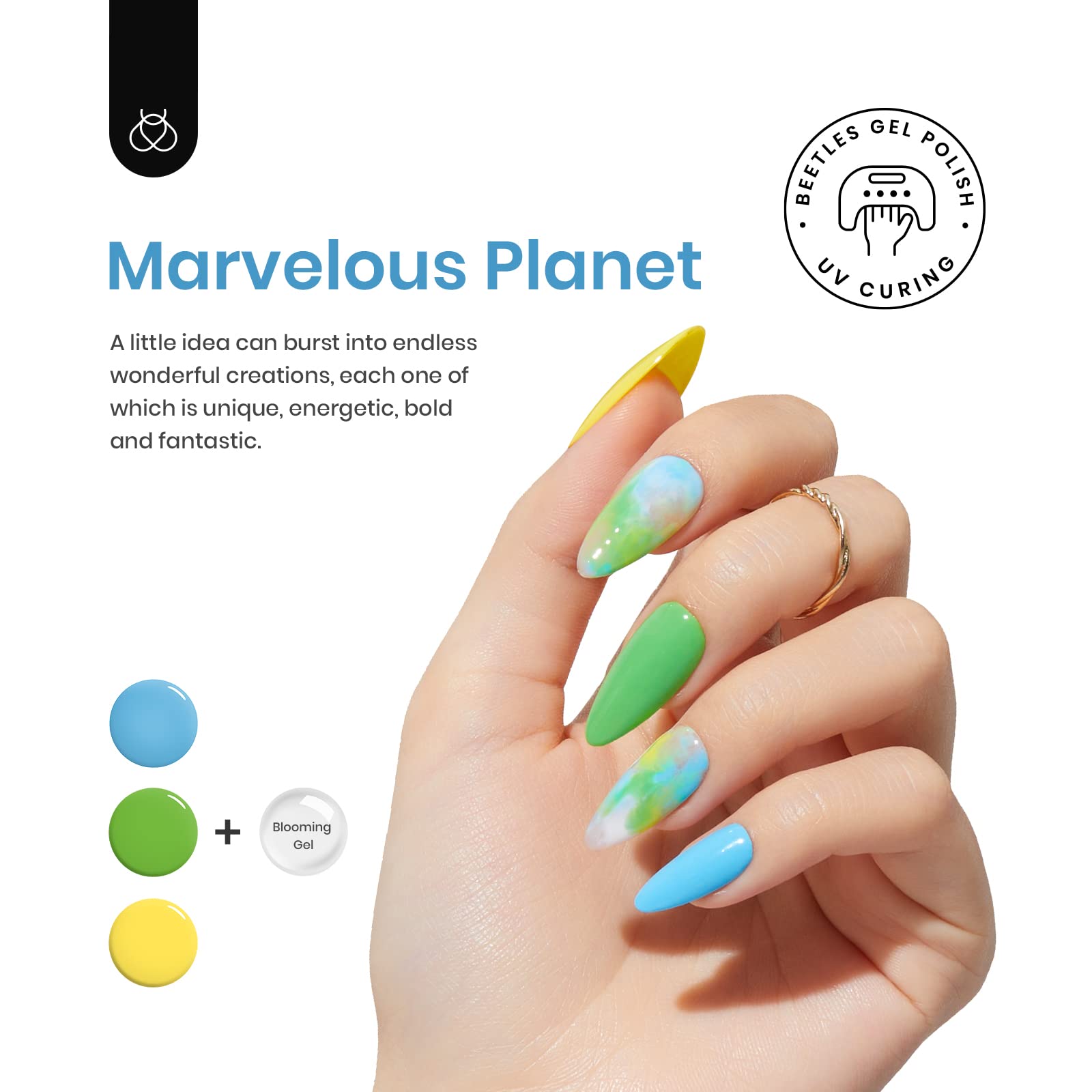 Beetles Summer Blooming Gel Nail Polish, 6 Colors White Hot Pink Green Blue Purple Blooming Gel Polish For Spreading Effect Marb