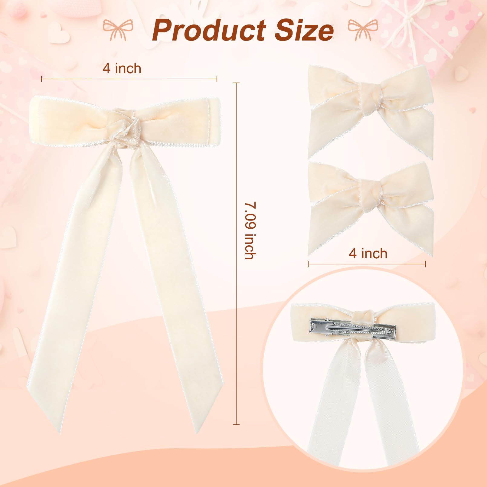 3Pcs Velvet Hair Bow White Hair Ribbon Clips For Women Girls Fall Alligator Hair Clips Hair Accessories Toddlers Kids Teens