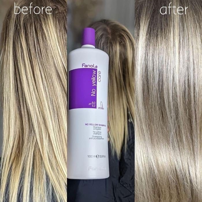 Fanola No Yellow Shampoo With Purple Violet Pigments To Eliminate Unwanted Yellow Tones & Brassiness In Platinum, Light Blonde,