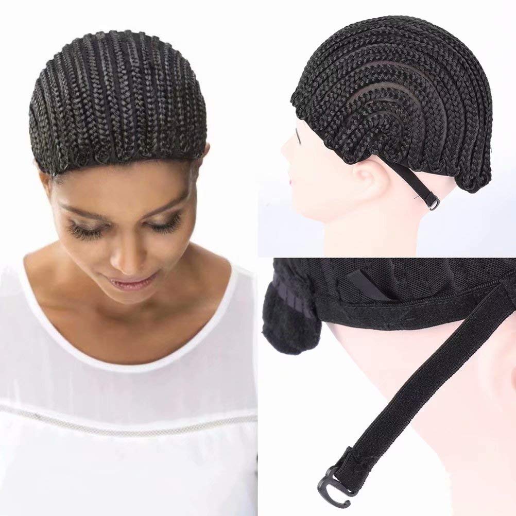 FEEL ME Adjustable Crochet Cornrow Wig Cap Synthetic Braided Cap with Adjustable Straps Breathable Crochet Caps with Combs for B