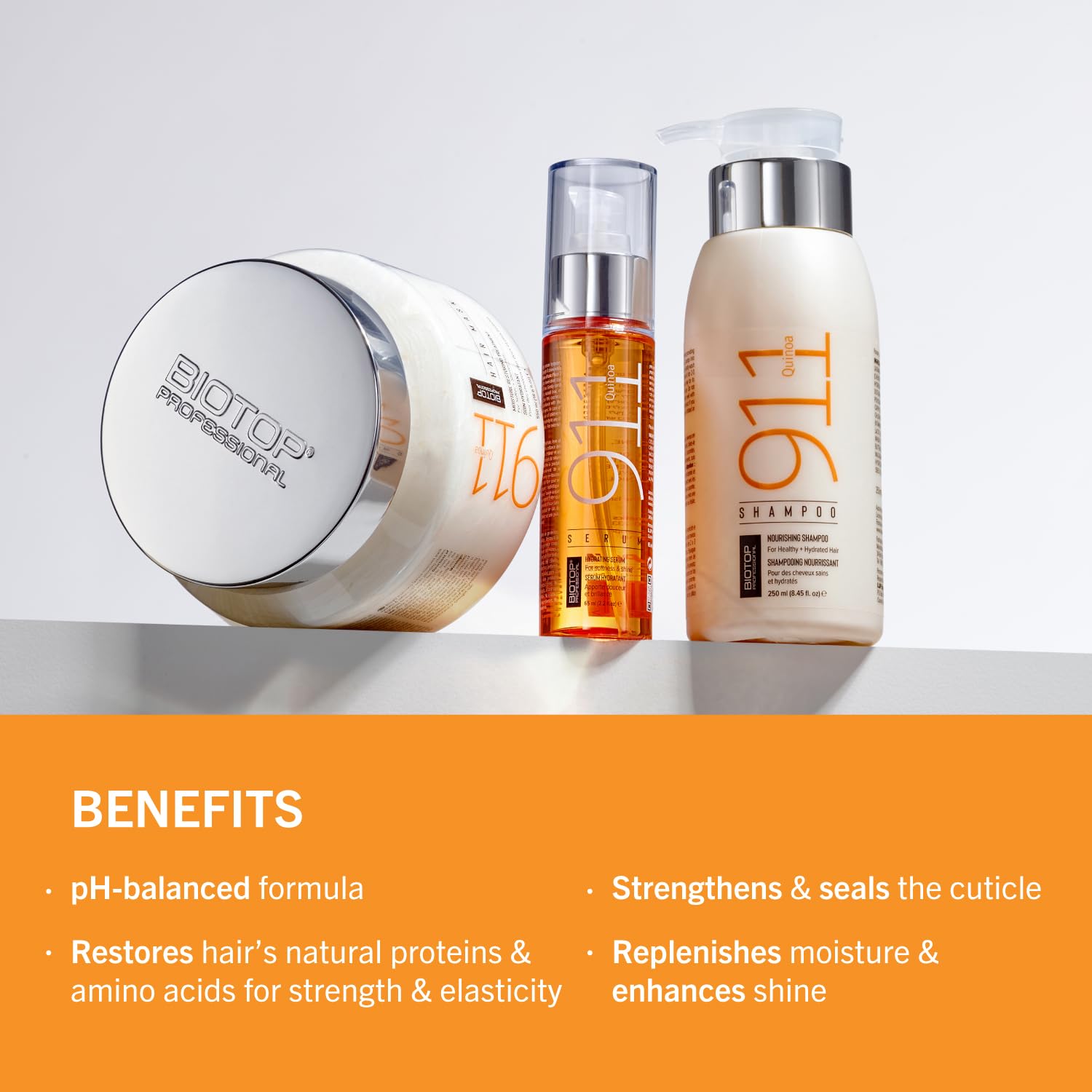 Biotop Professional 911 Quinoa Shampoo - Nutritive Shampoo with Argan Oil - Made with Quinoa Protein for Dry, Lifeless, and Dama
